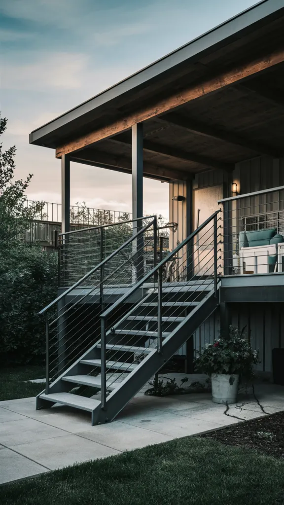 Industrial-Style Steps With Metal Railings