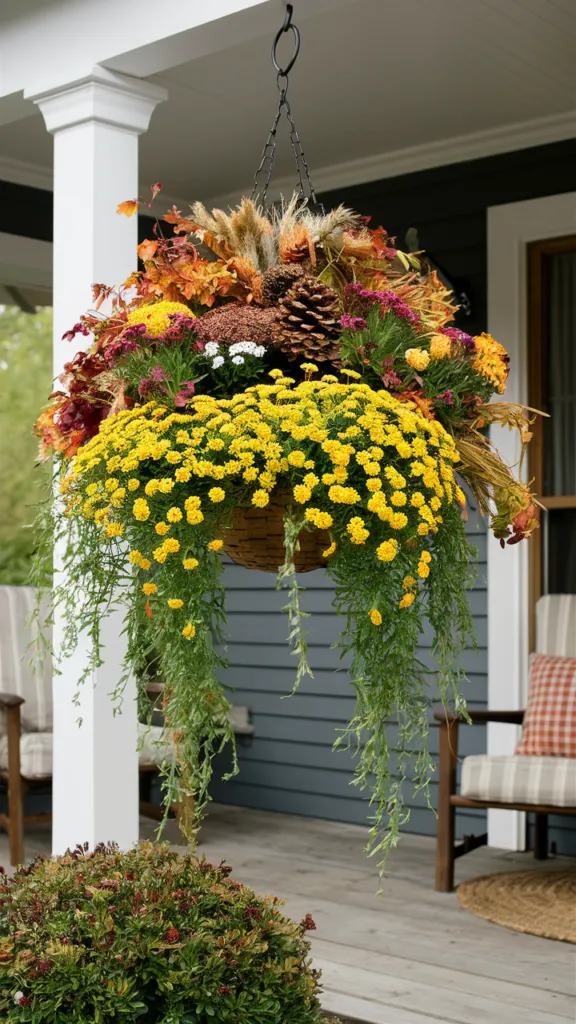 Hanging Baskets with Fall Flowers and Foliage