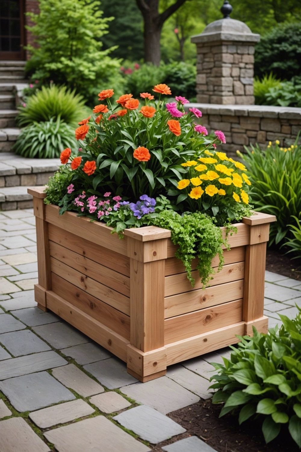 Cedar Wood Planter Box With Natural Finish