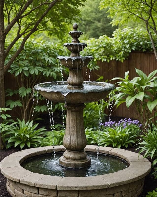 Garden Sanctuary With a Bubbling Fountain