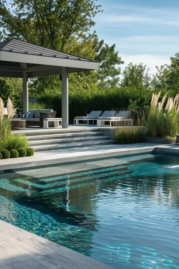 Modern Pool Design with Covered Lounge