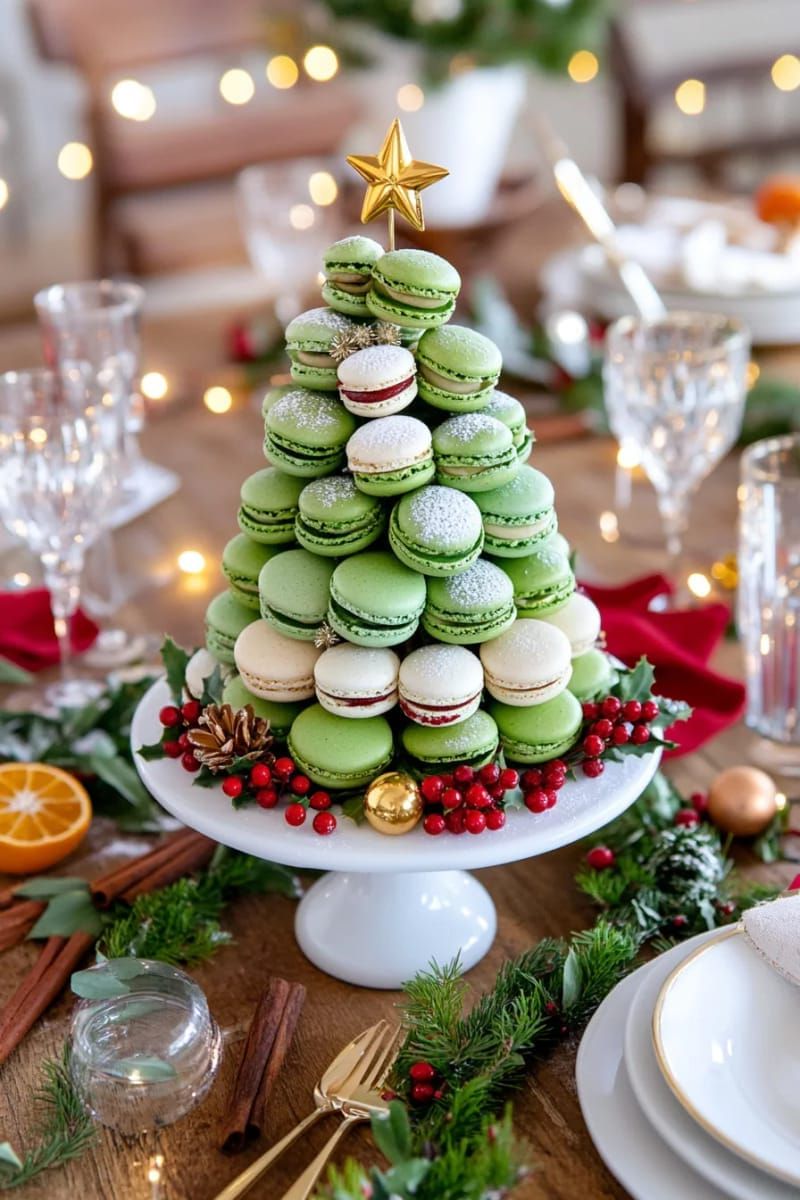 8. Macaron or Cookie Christmas Tree Centerpiece