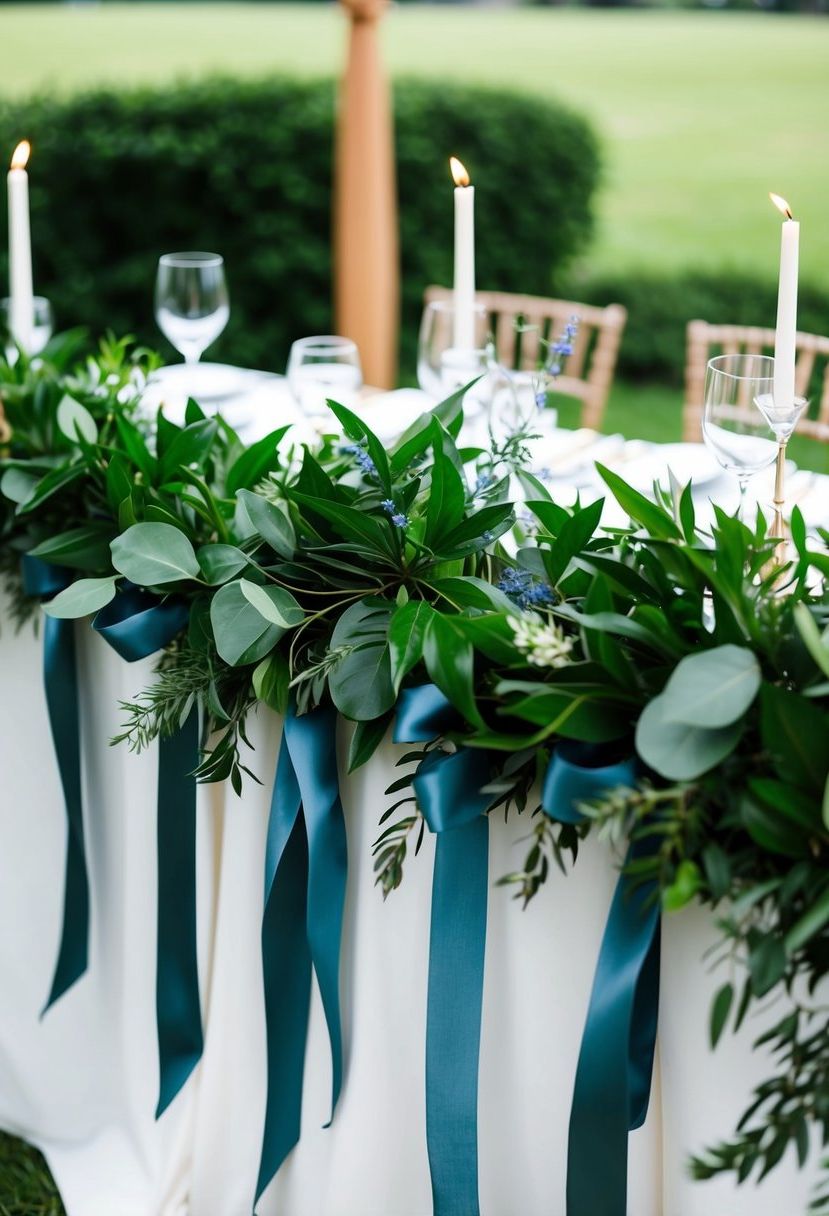 7) Green foliage paired with blue ribbon