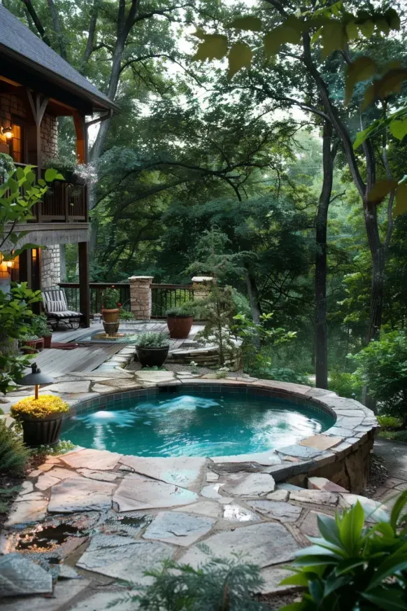 Nature-Framed Pool Nestled Among Stone Accents