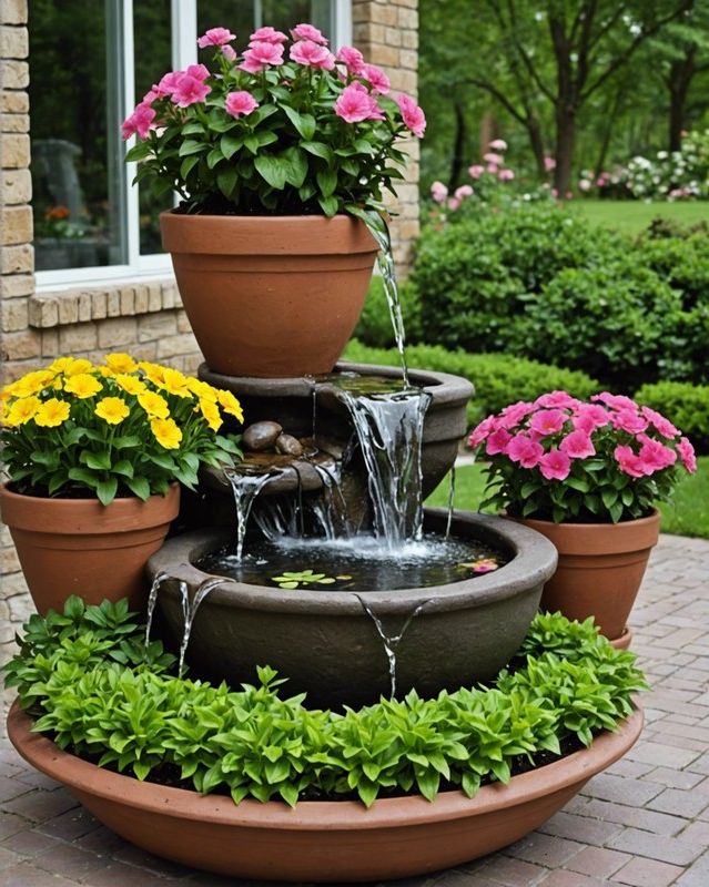 19) Flower Pots Paired with Water Features