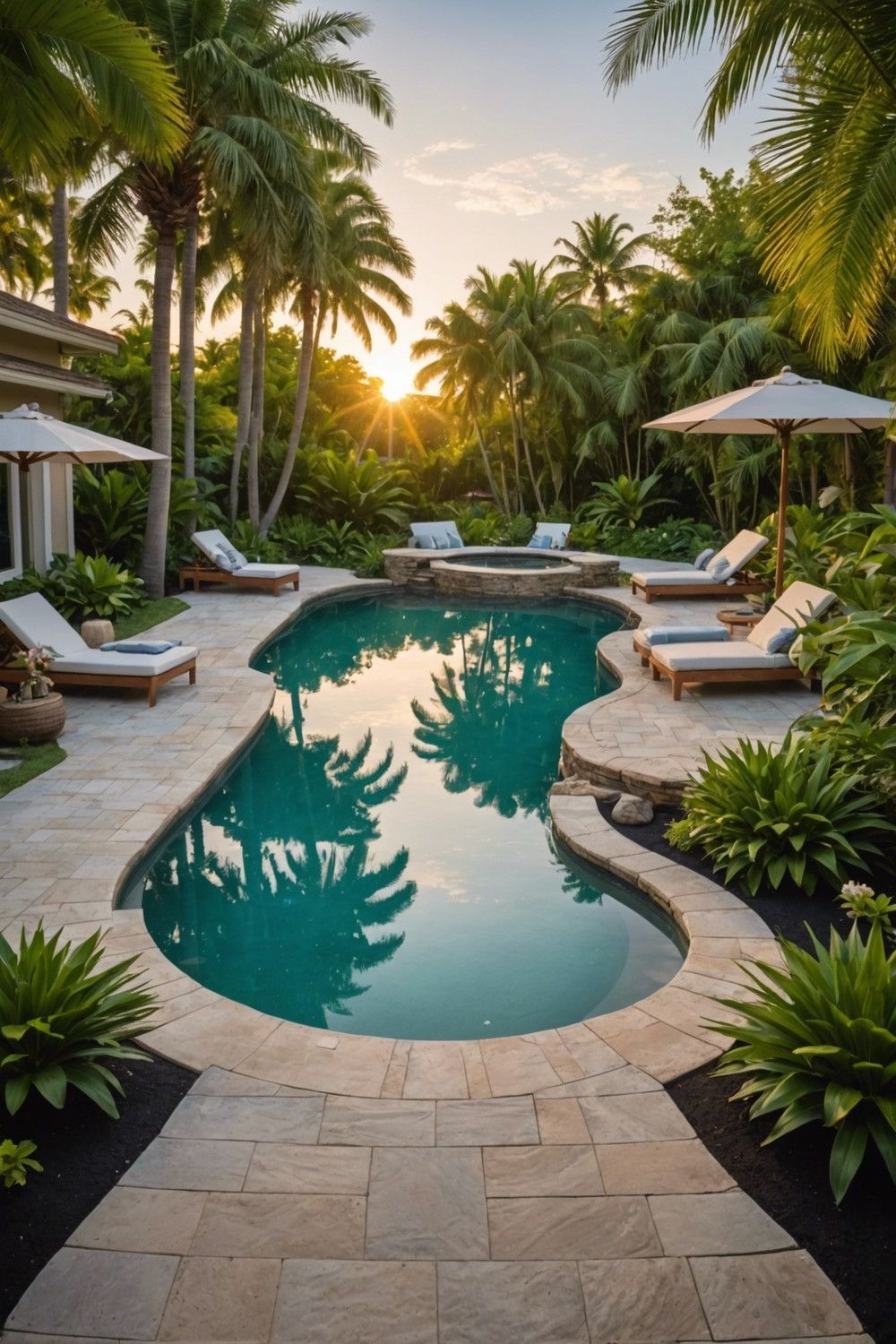 Raised Pools with Beach Entry and Sun Shelf