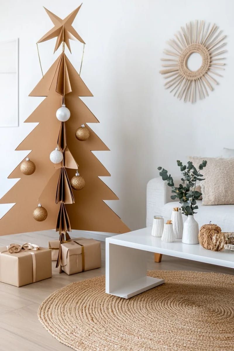 10. Minimalist Gold Cardboard Christmas Tree DIY
