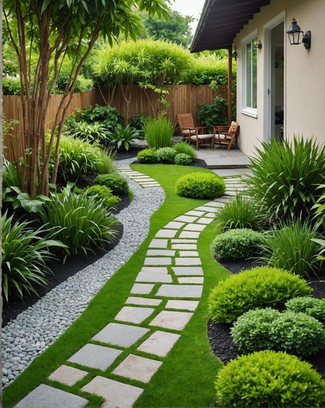 Lining Stepping Stones With Lemongrass