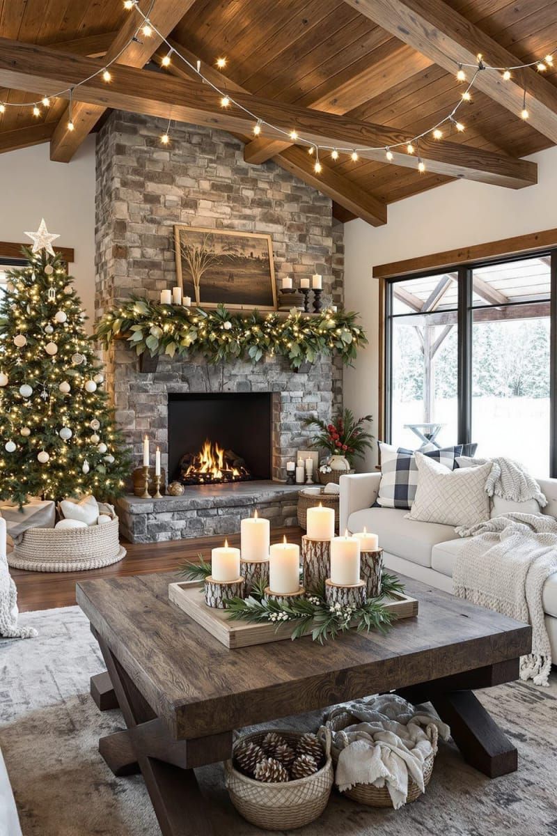 8. Birch Log Candle Holders With Pillar Candles