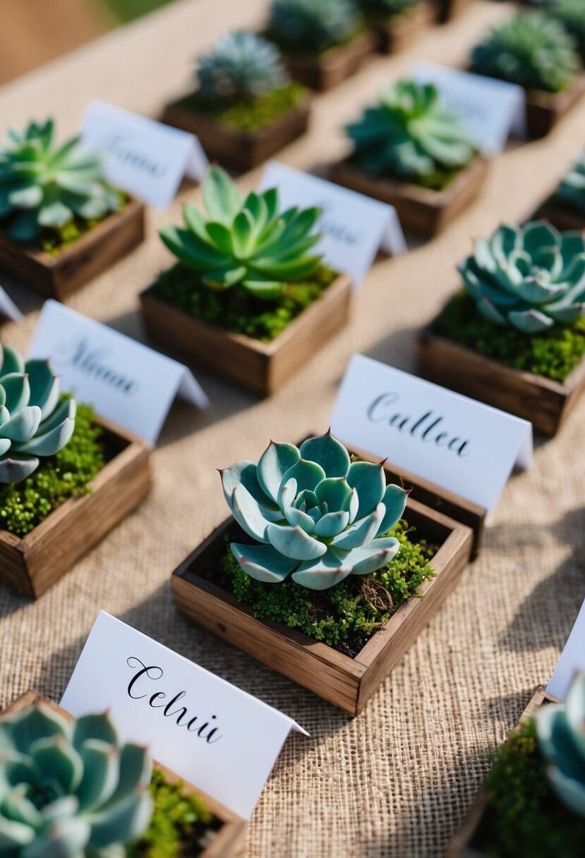 10) Small potted succulents as table markers