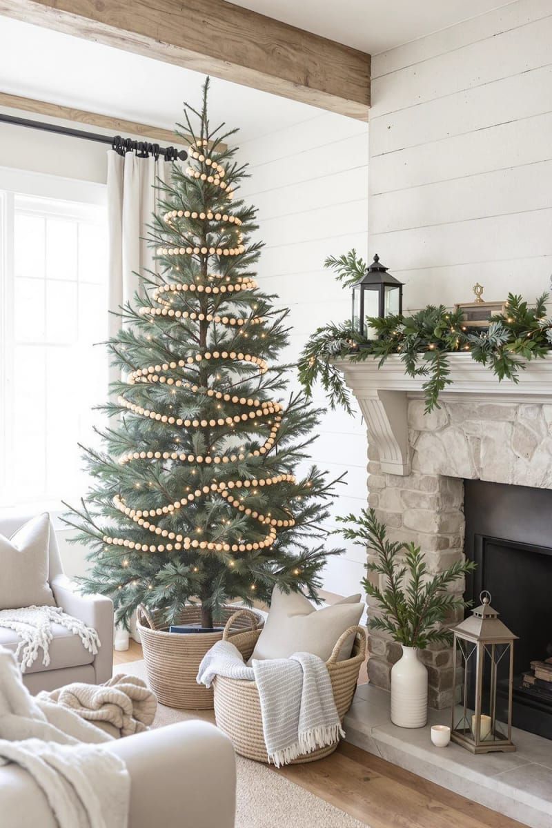 15. Wooden Bead Garland On A Minimal Tree