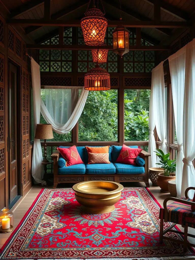 19. Moroccan-Style Screened Porch With Bold Textiles