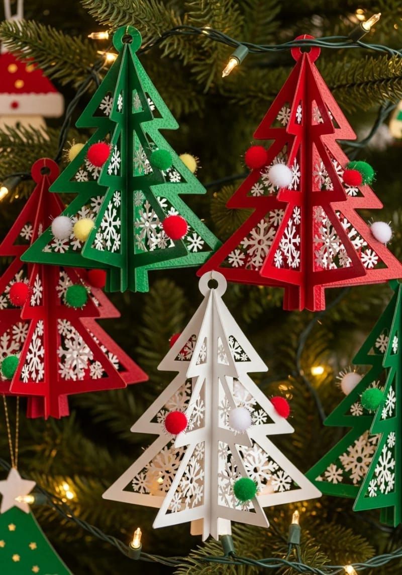 7. 3D snowflake and pom-pom Christmas tree ornaments - photo 2