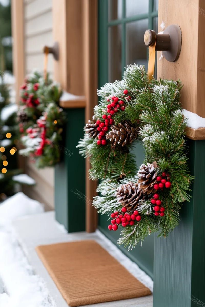10. Foliage Garlands With Berries and Frosted Pinecones