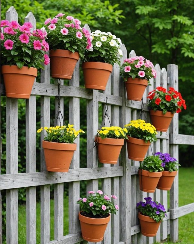12) Fence-Mounted Hanging Flower Pots