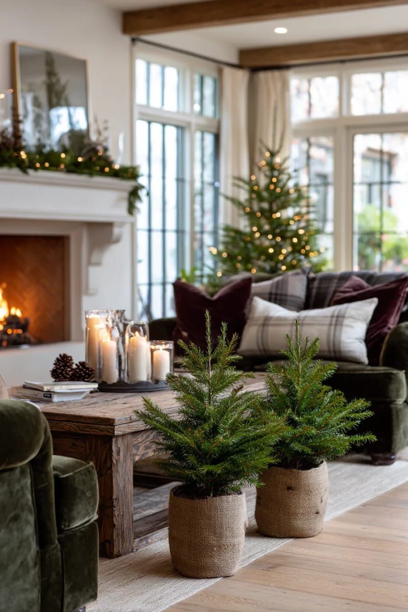 10. Adorable potted Christmas trees in burlap for a quaint entryway - photo 2