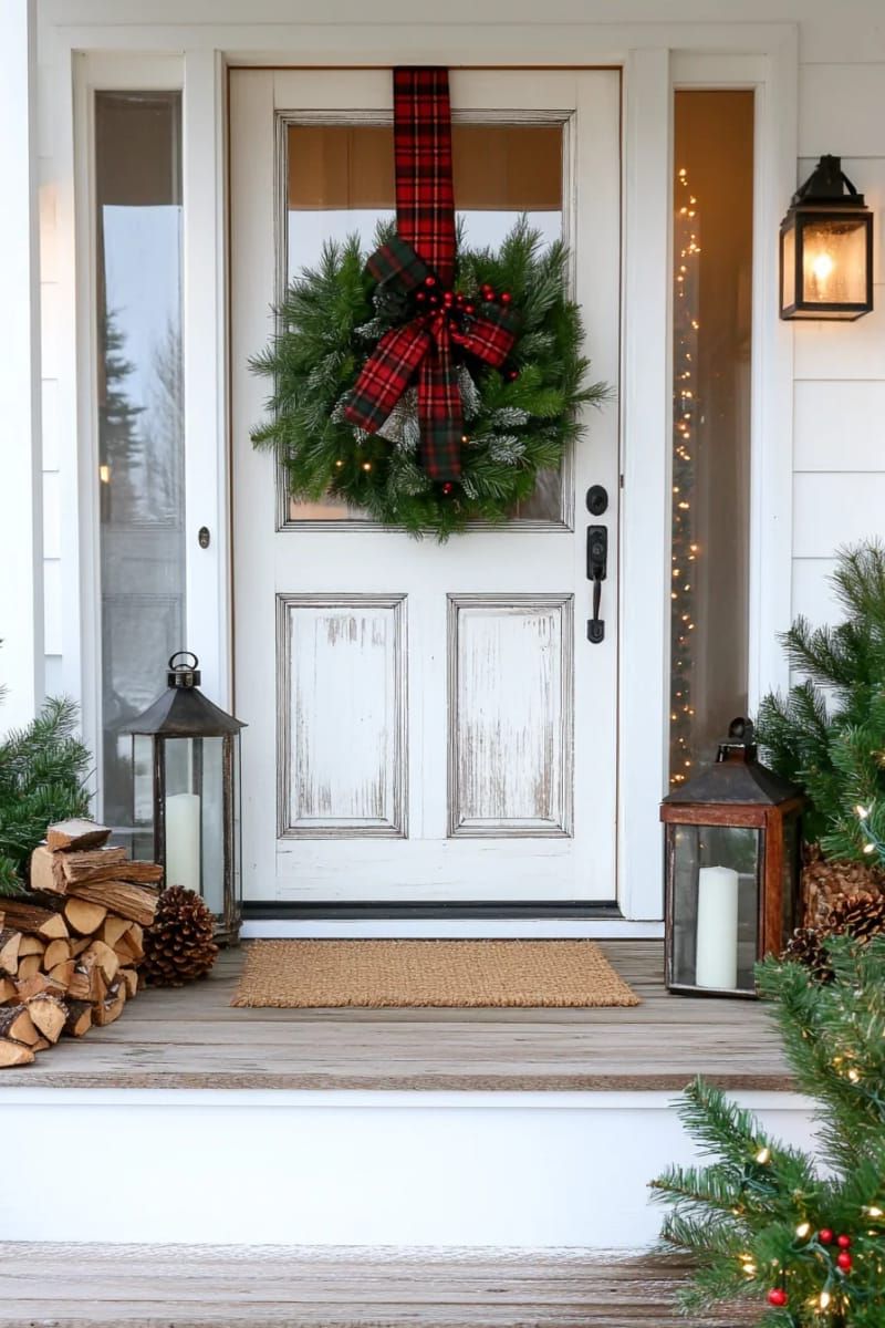 7. Farmhouse Wreath with Plaid Bow and Berries - photo 3