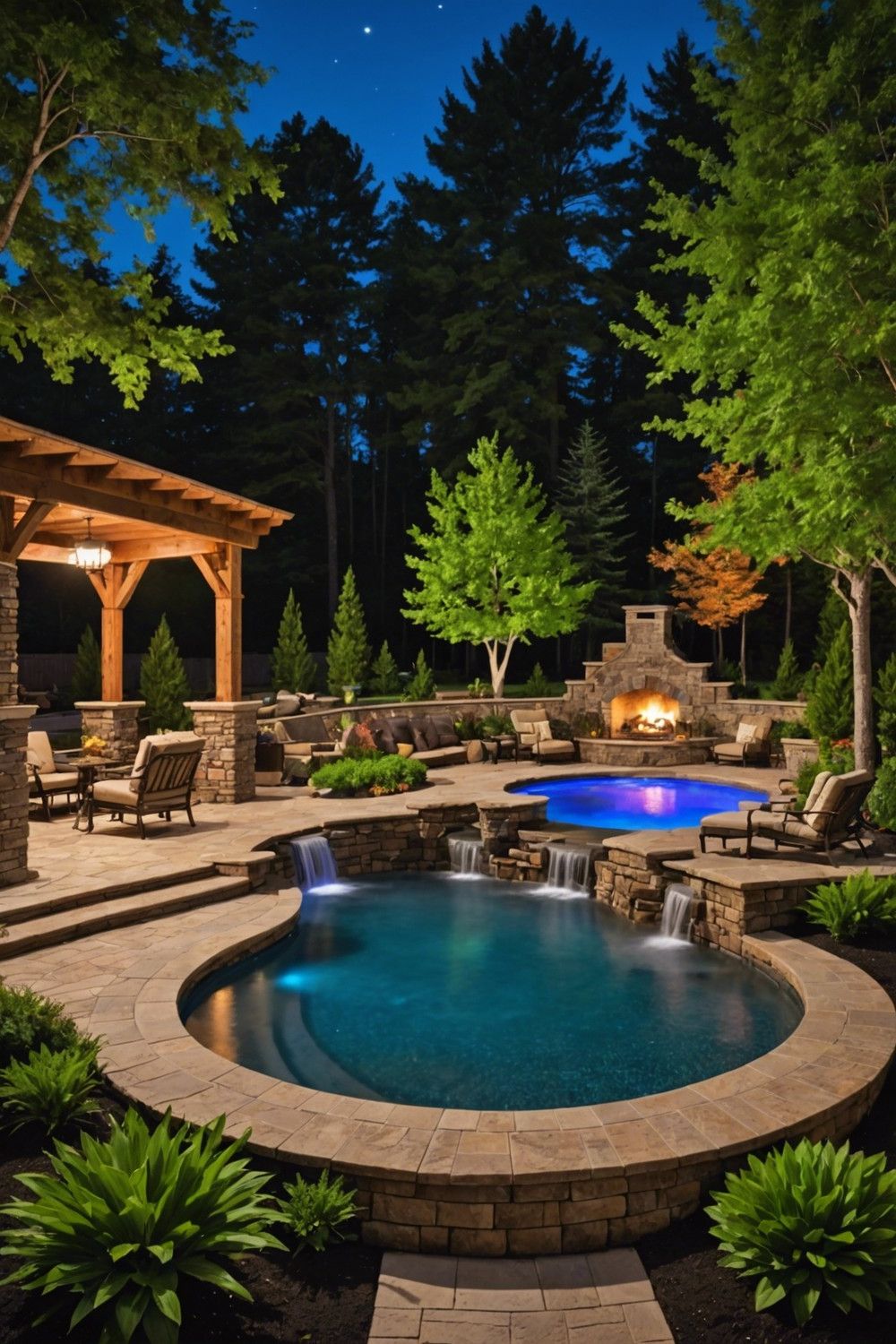 Raised Pools with Spa and Fire Pit Combos