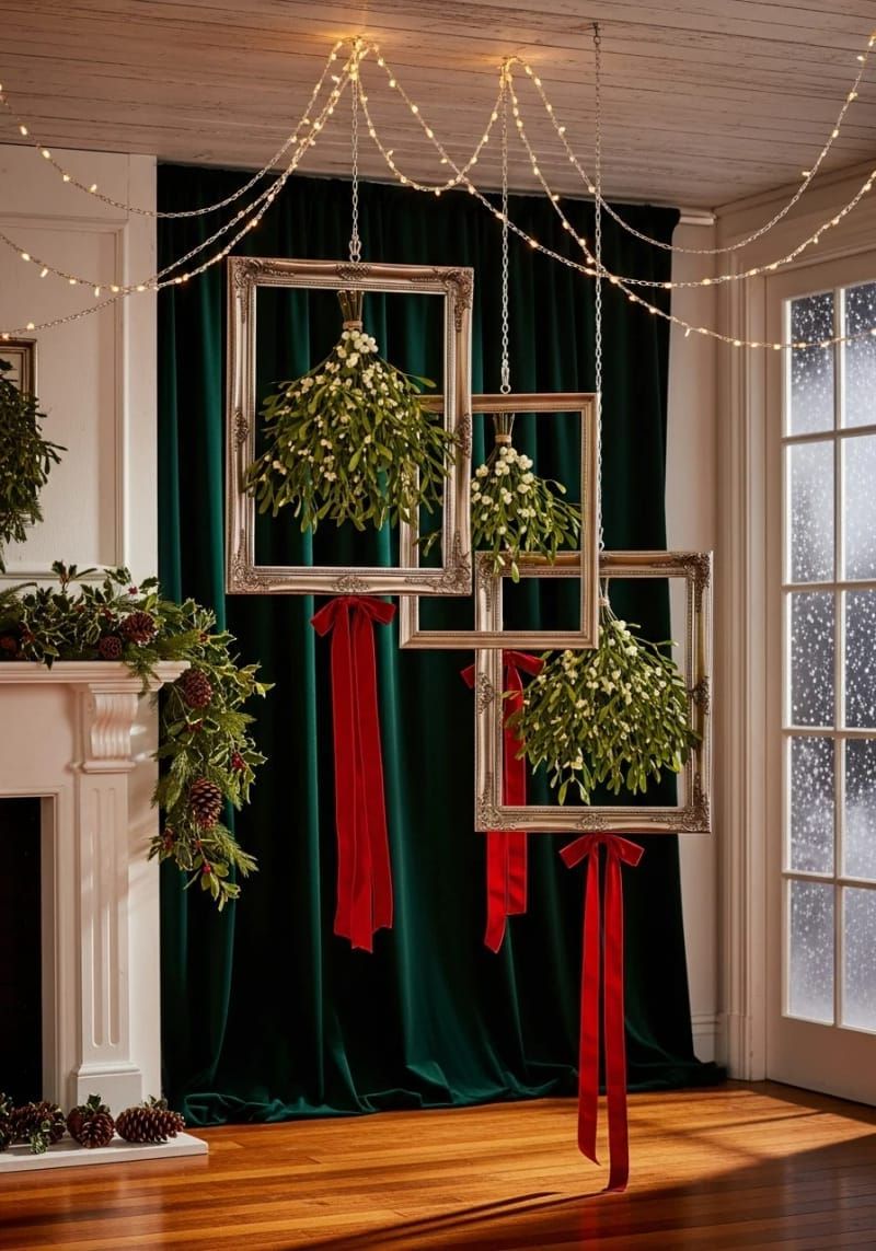 23. Silver-framed mistletoe bouquets for hanging displays