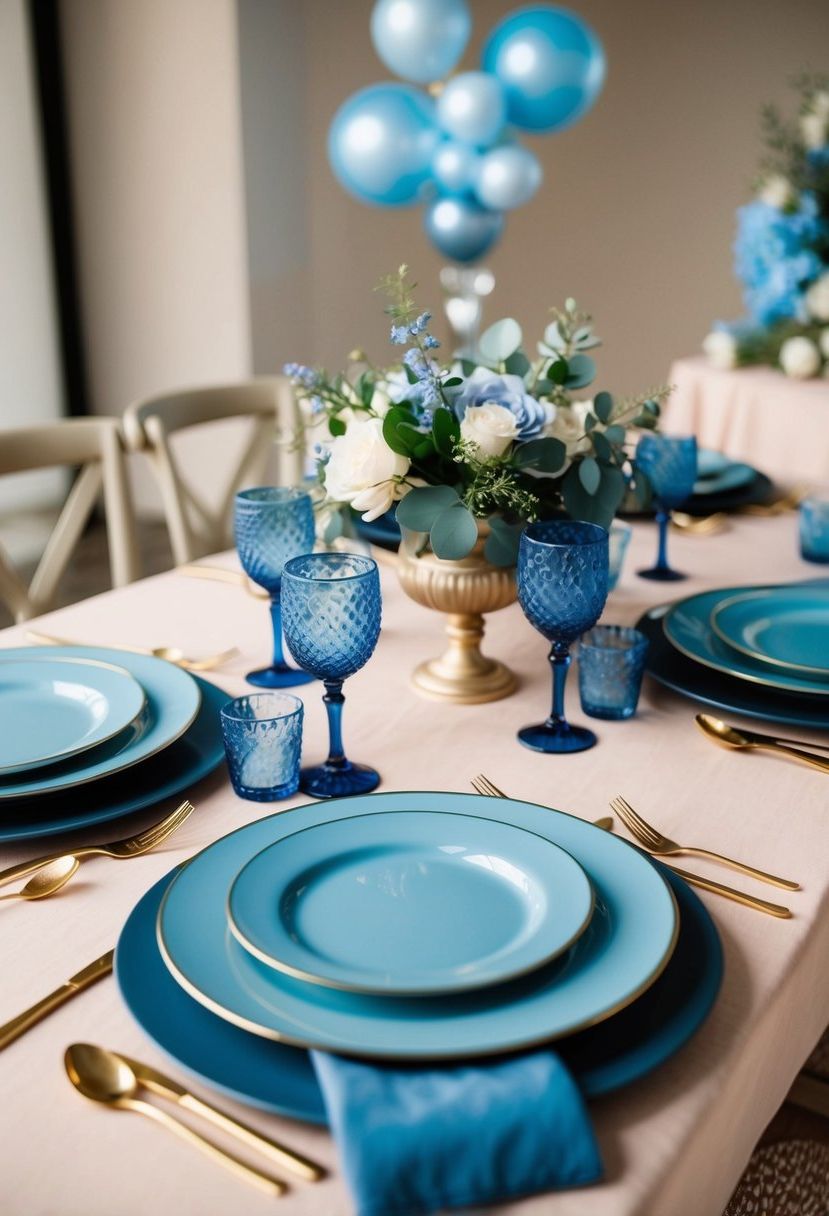 10) Mixing coordinated dusty blue tableware