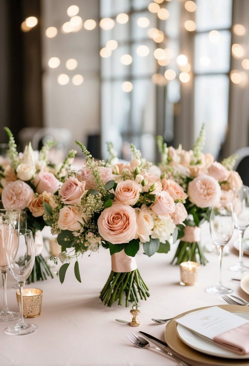 10) Blush pink and champagne bouquets
