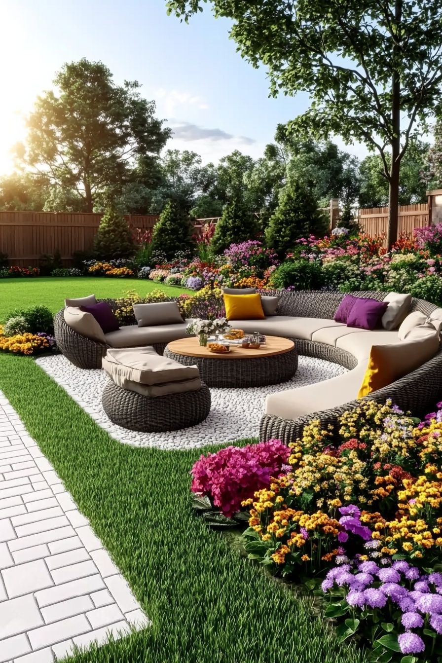 1. Curved Wicker Seating for a Welcoming Retreat