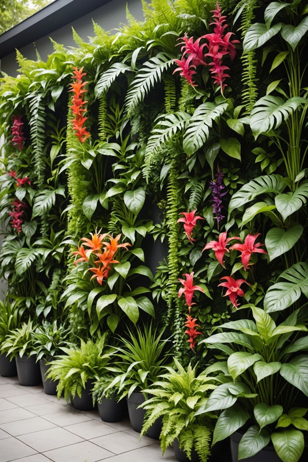 6) A Vertical Garden of Tropical Plants