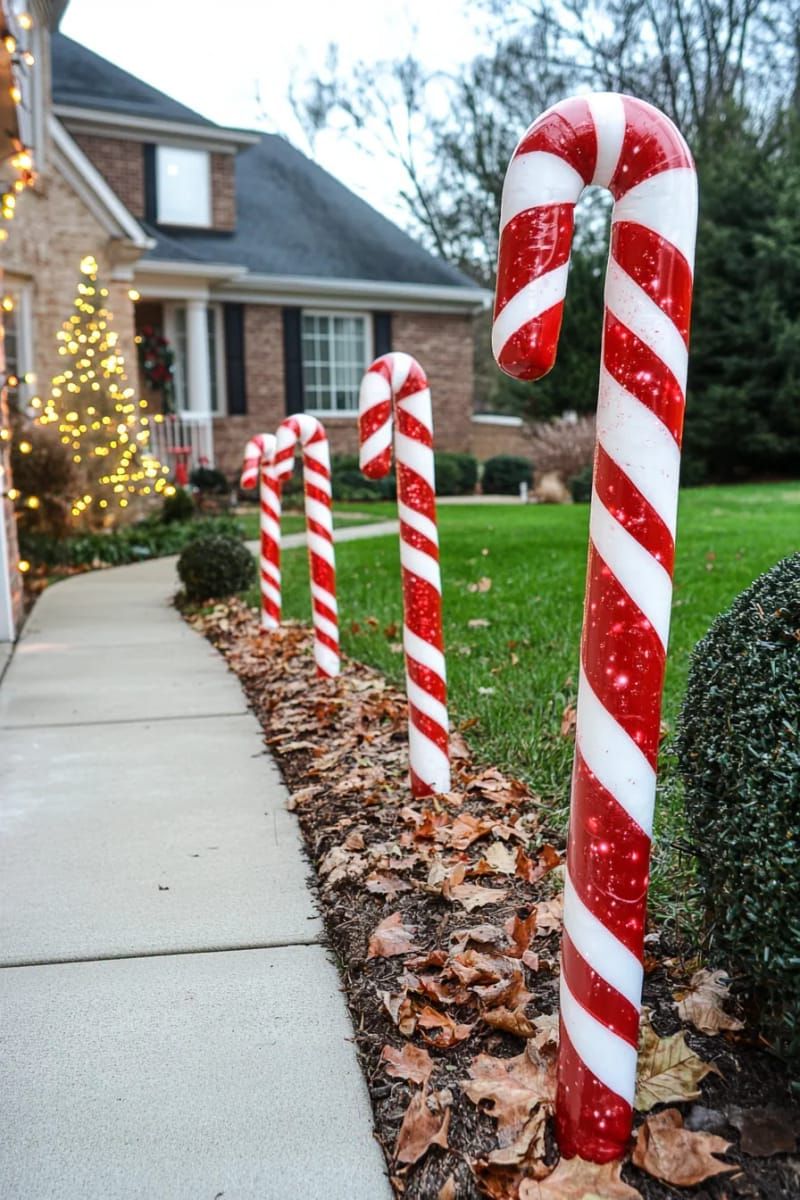 11. Oversized Candy Canes Line the Pathway