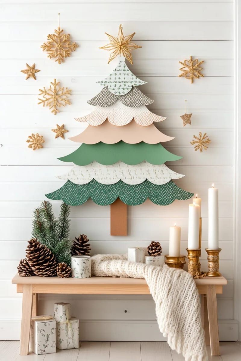 20. Nordic-style geometric Christmas tree wall art