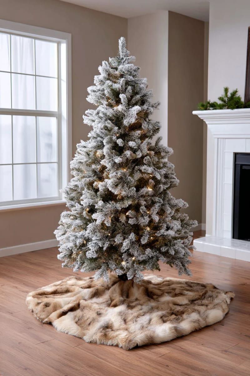 29. Faux Fur Rug Under a Flocked Tree