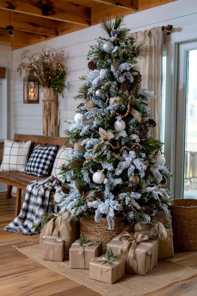23. Flocked Tree With Green Cream Decor - photo 2