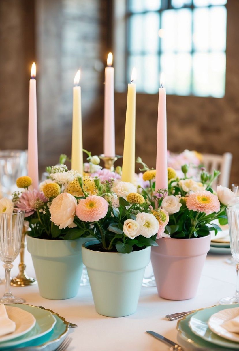 3) Pastel Pots Paired with Taper Candles