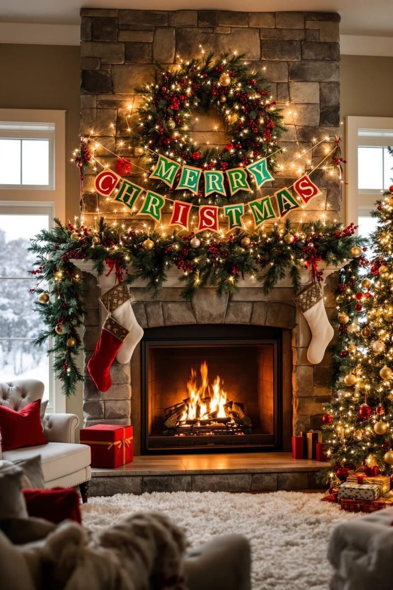 19. Red green and gold lettered Merry Christmas banner - photo 2