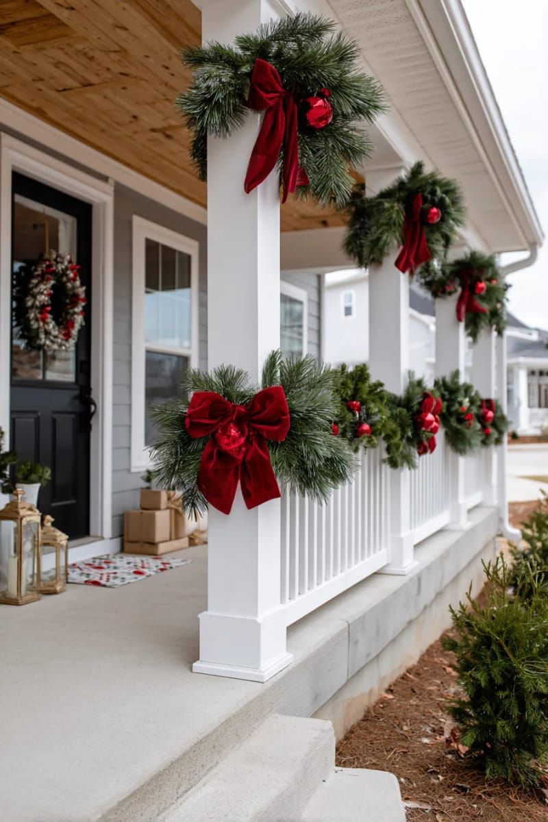 13. Red Bow Pine Garland for Columns - photo 2