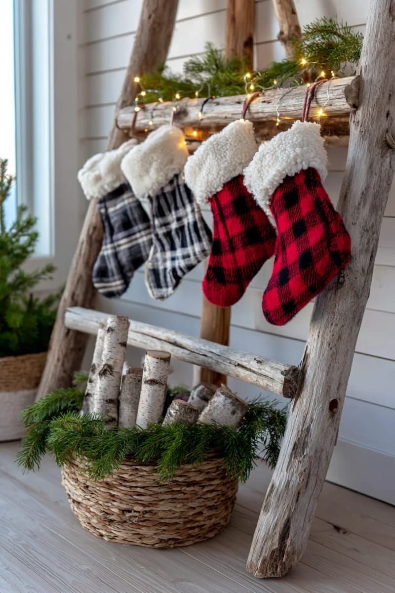 20. Wooden Ladder With Plaid Stockings
