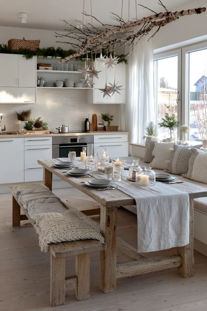 1. Scandinavian Branch With Hanging Wooden Ornaments