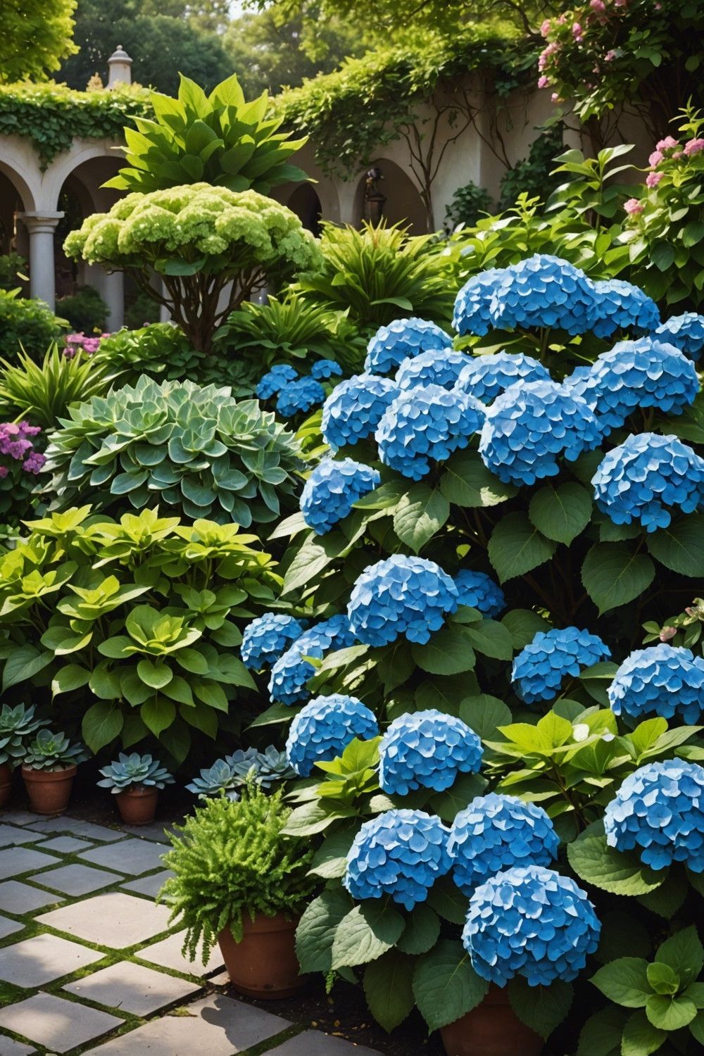Contrasting Hydrangeas and Succulents Together