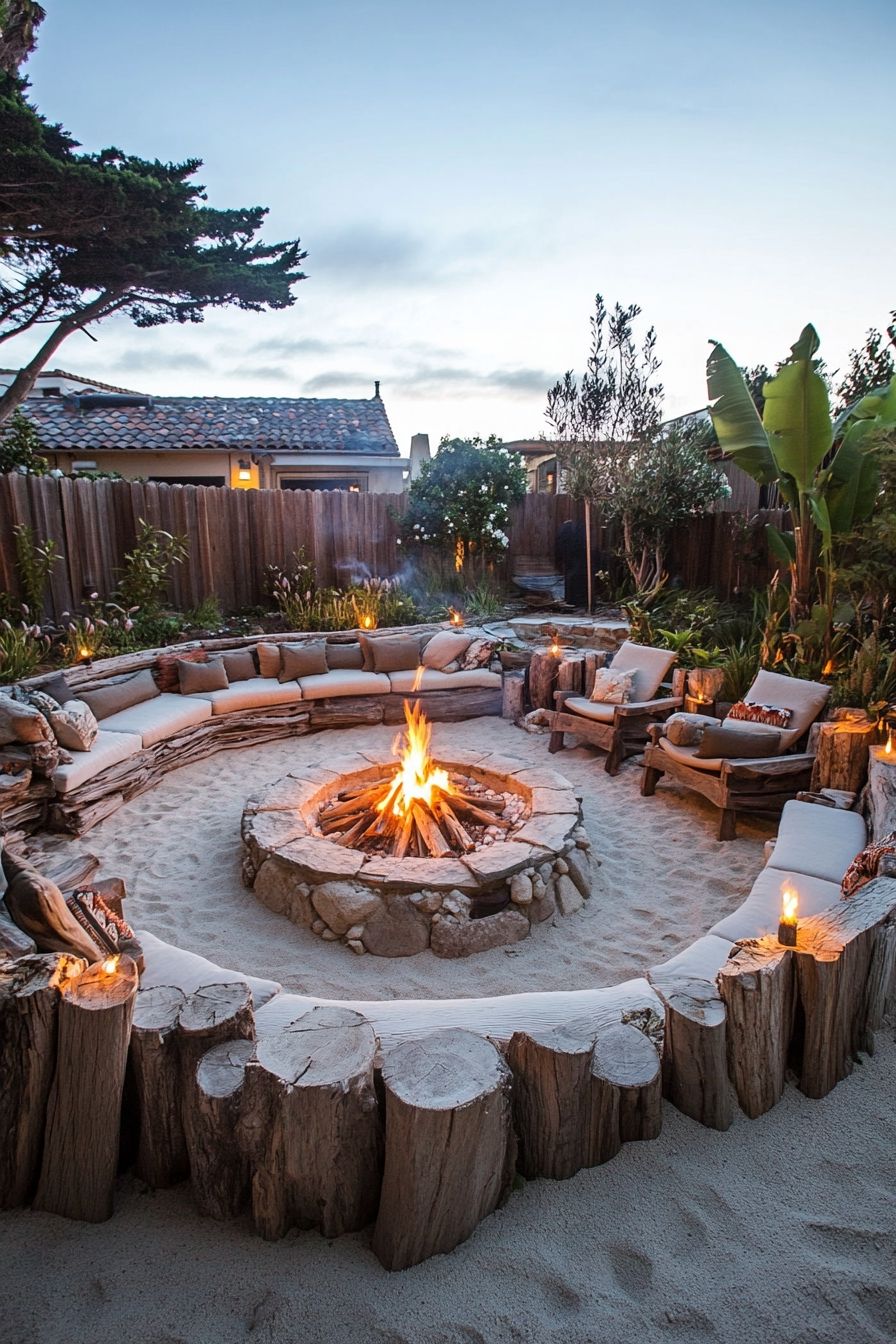 11. Relax on Driftwood Benches Near the Beach