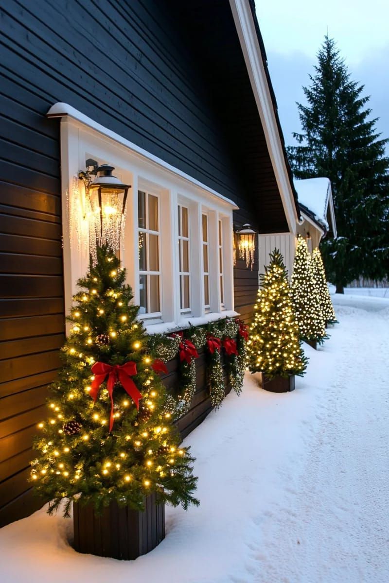25. Lighted Christmas Tree Outlines on the House Exterior - photo 2
