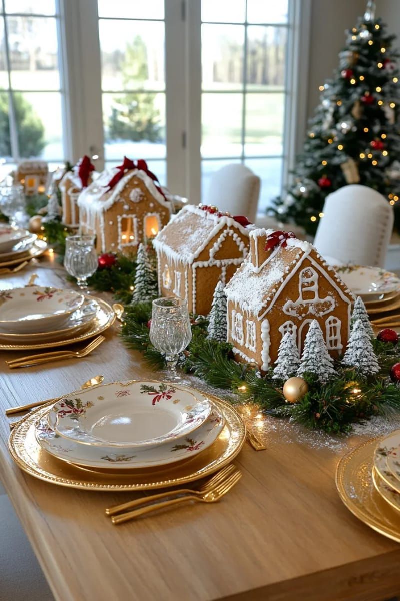 24. Gingerbread Village Lit With Fairy Lights