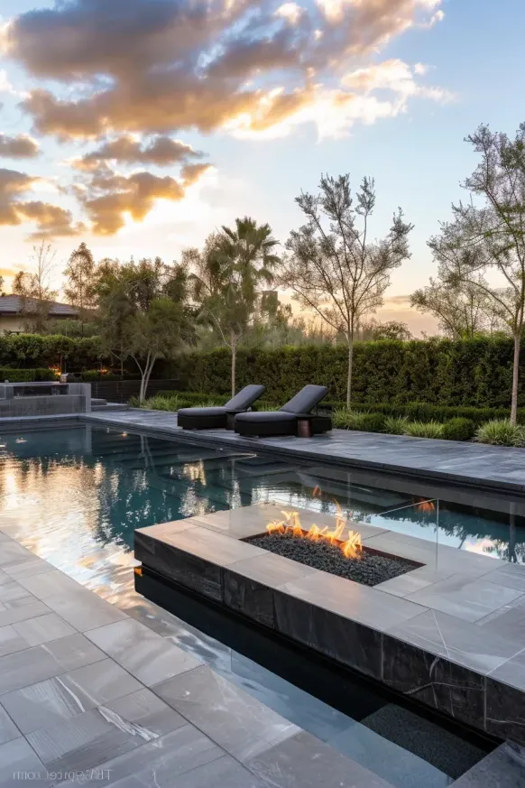 Modern Pool Design with Fire Feature