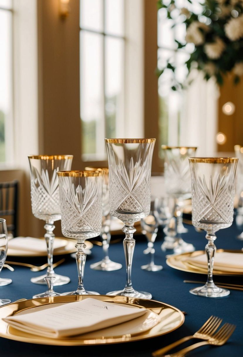 2) Gold-Rimmed Crystal Glassware