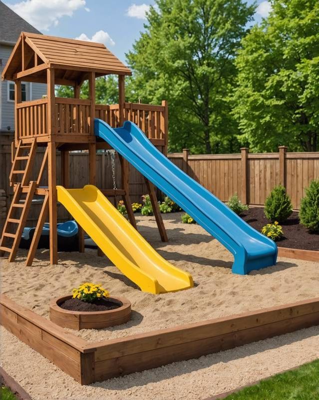 Kids Play Patio with Sandbox and Slide