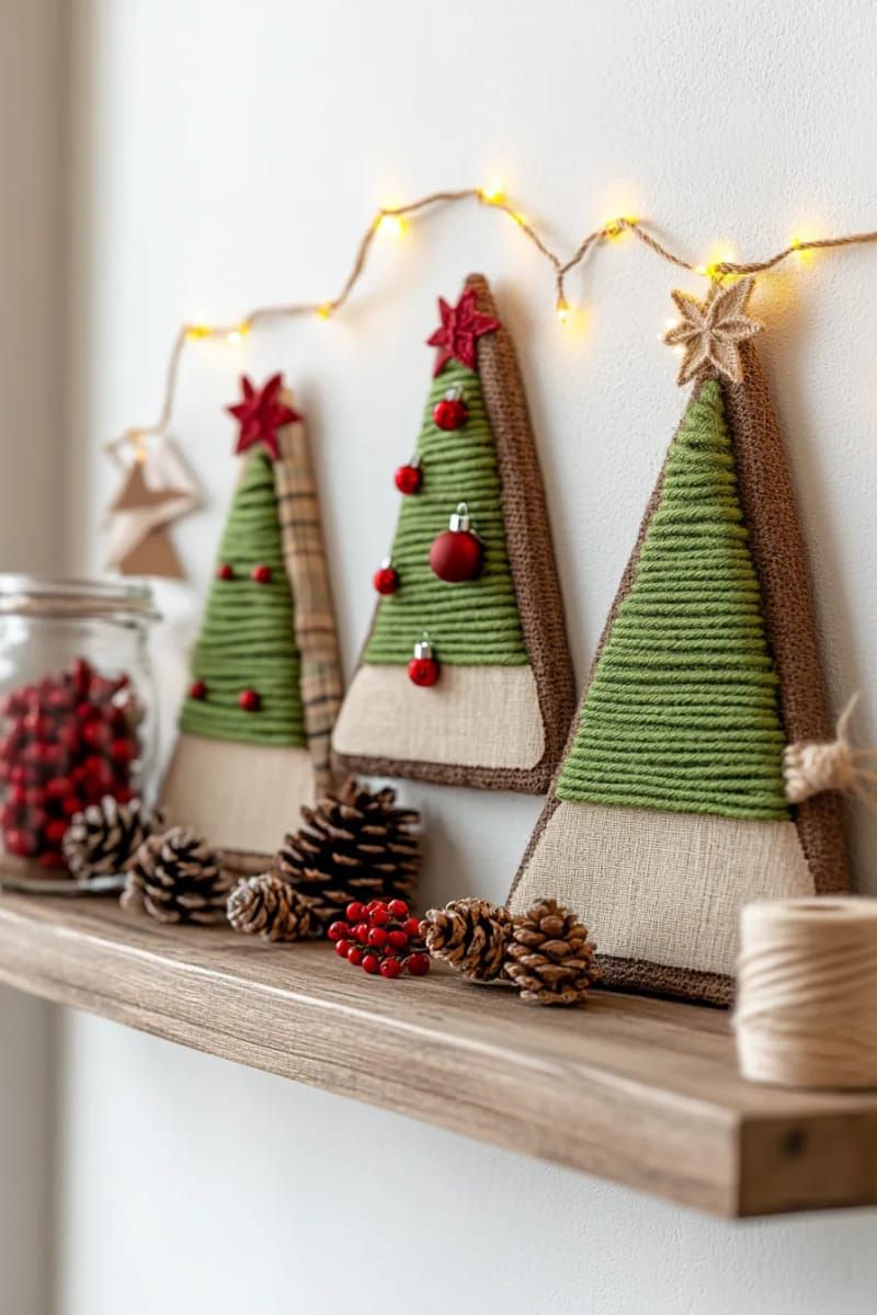 7. Mini Yarn and Twig Christmas Trees in Frames - photo 4