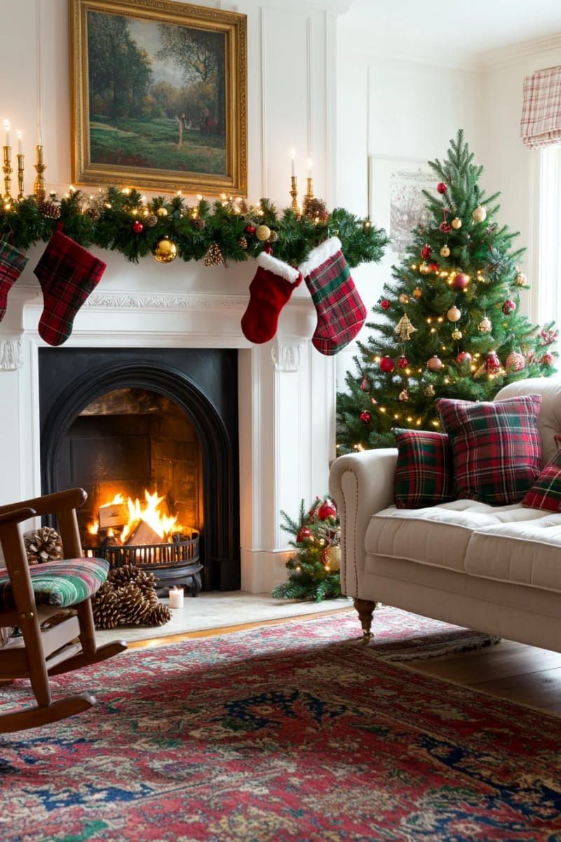 2. Cozy Living Room with Plaid and Candleholders