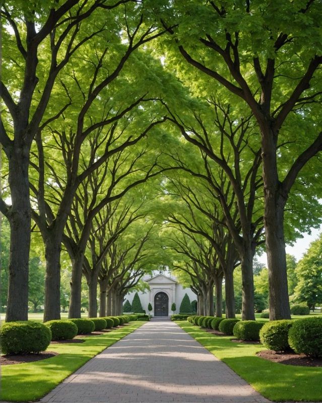 Tree-Lined Driveway With an Arched Gateway