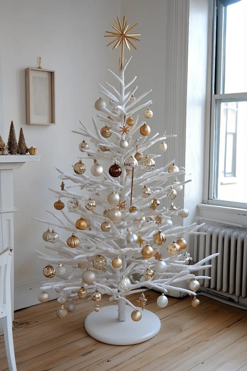 2. White and Gold Tree With Glass Ornaments - photo 2