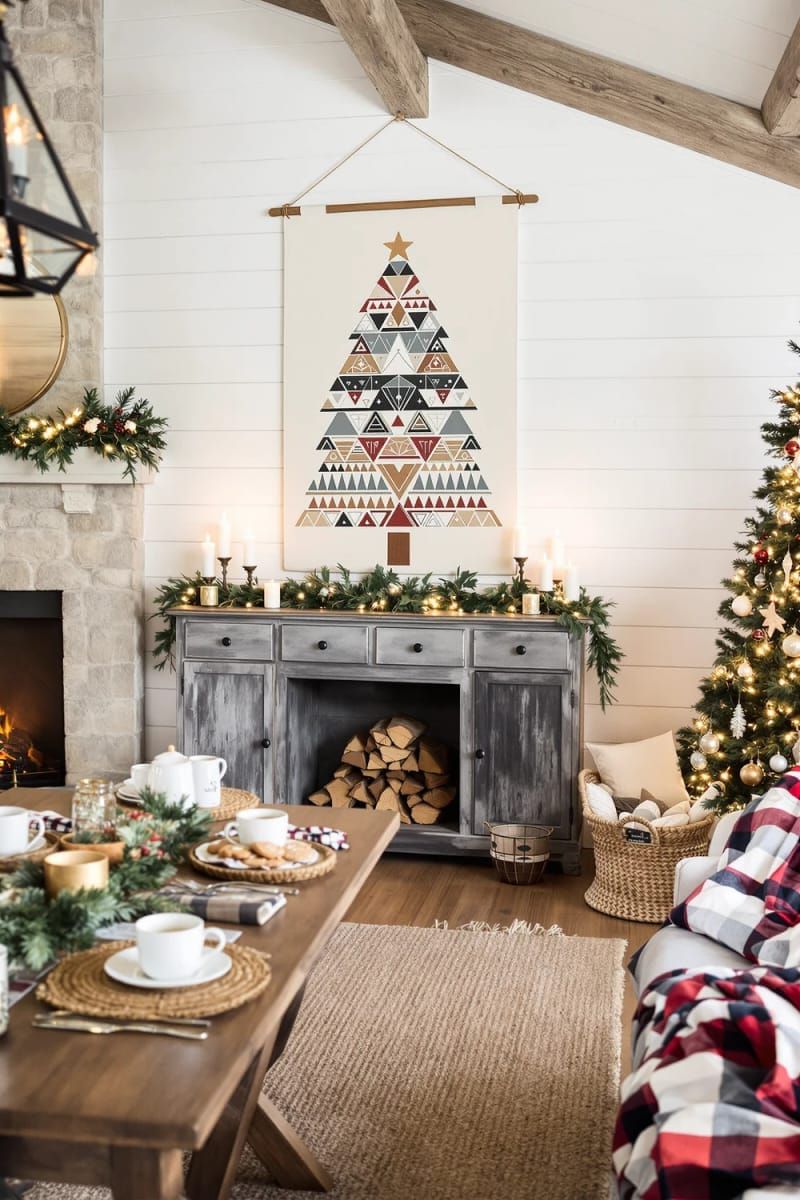 20. Nordic-style geometric Christmas tree wall art - photo 4