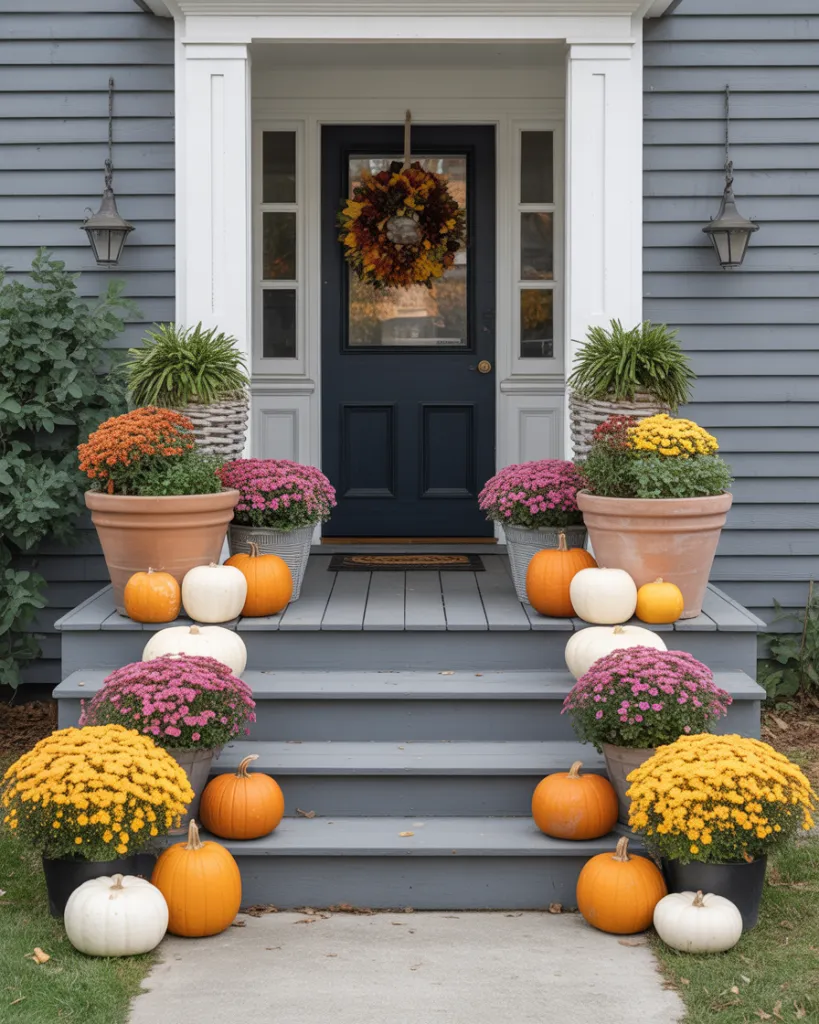 1. Welcome Guests With Pumpkins and Mums