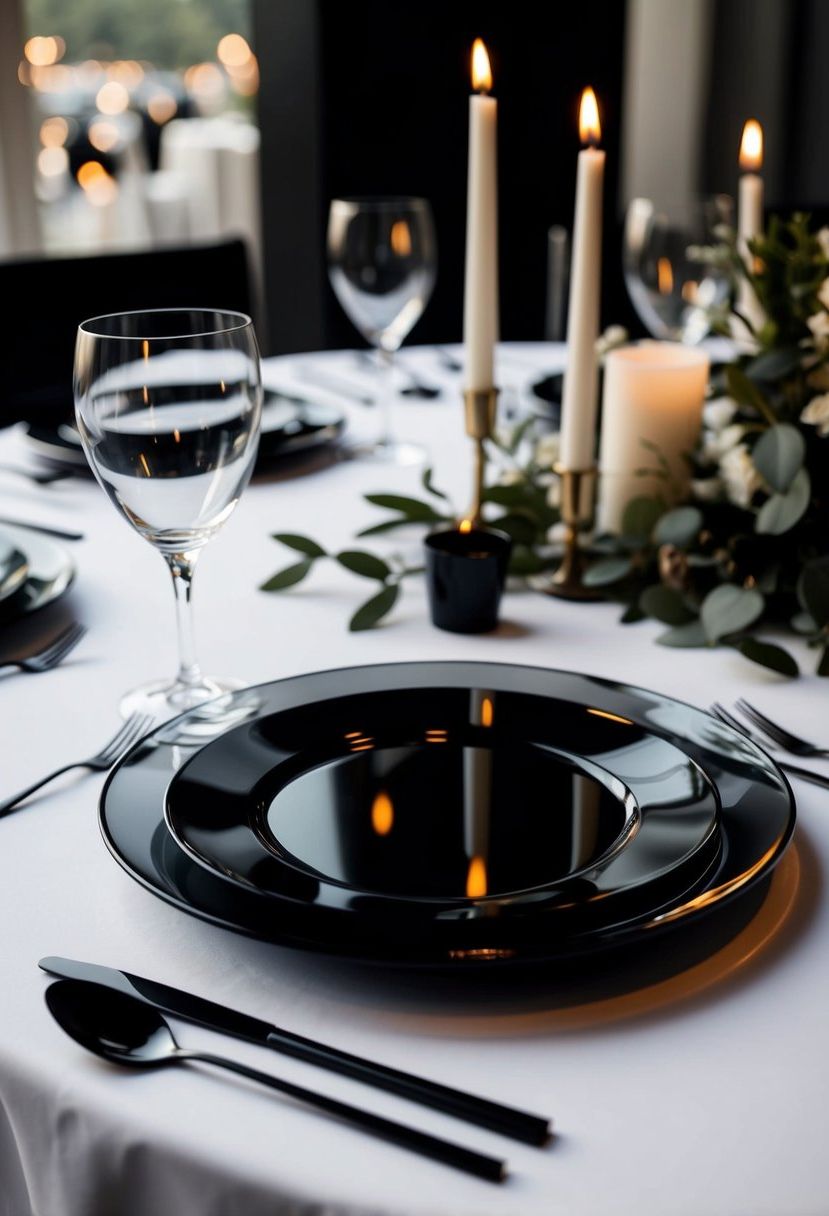 21) Modern Black Glass Charger Plates
